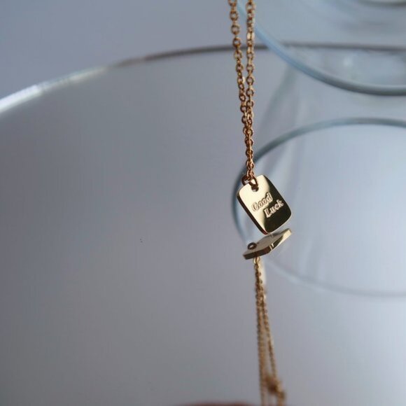 NEW 18K Gold Plated Square Good Luck Pendant Necklace - Picture 9 of 12